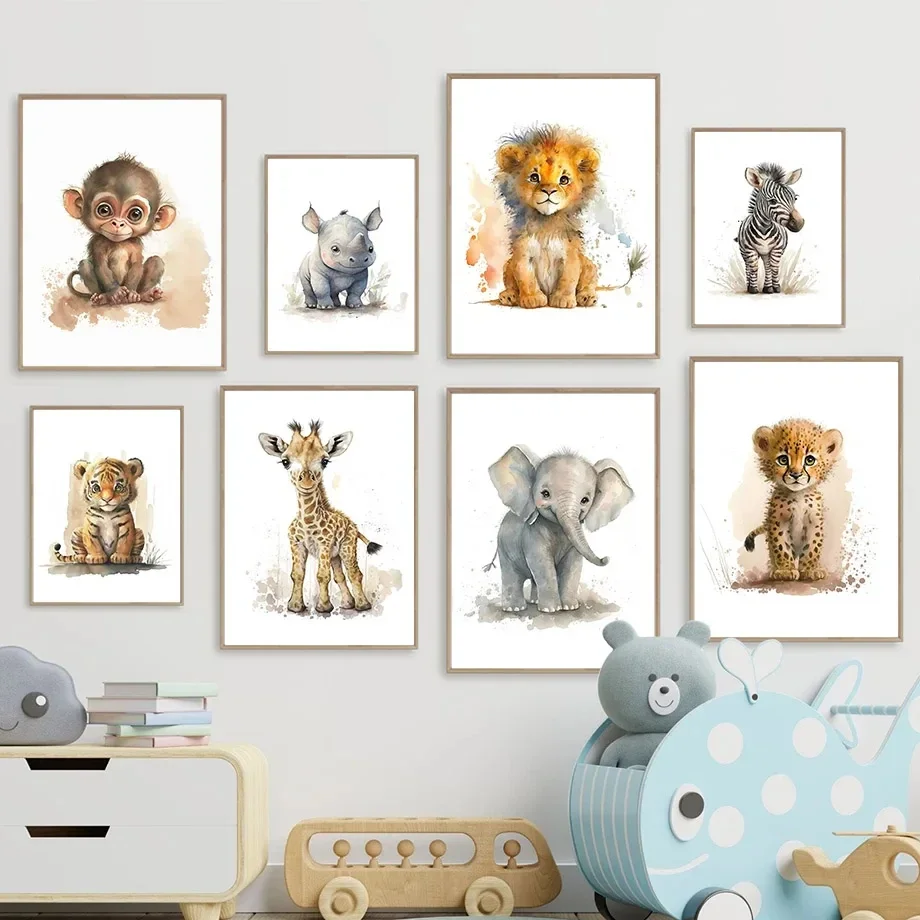 Elephant Lion Giraffe Tiger Zebra Nursery Canvas Painting Posters and Prints Wall Art Picture for Living Room Decoration