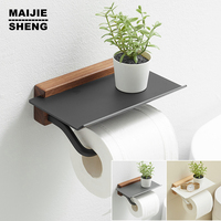 Wood Toilet Paper Holder Bathroom Wall Mount WC Paper Phone Holder Shelf Towel Roll shelf Accessories Roll Holder