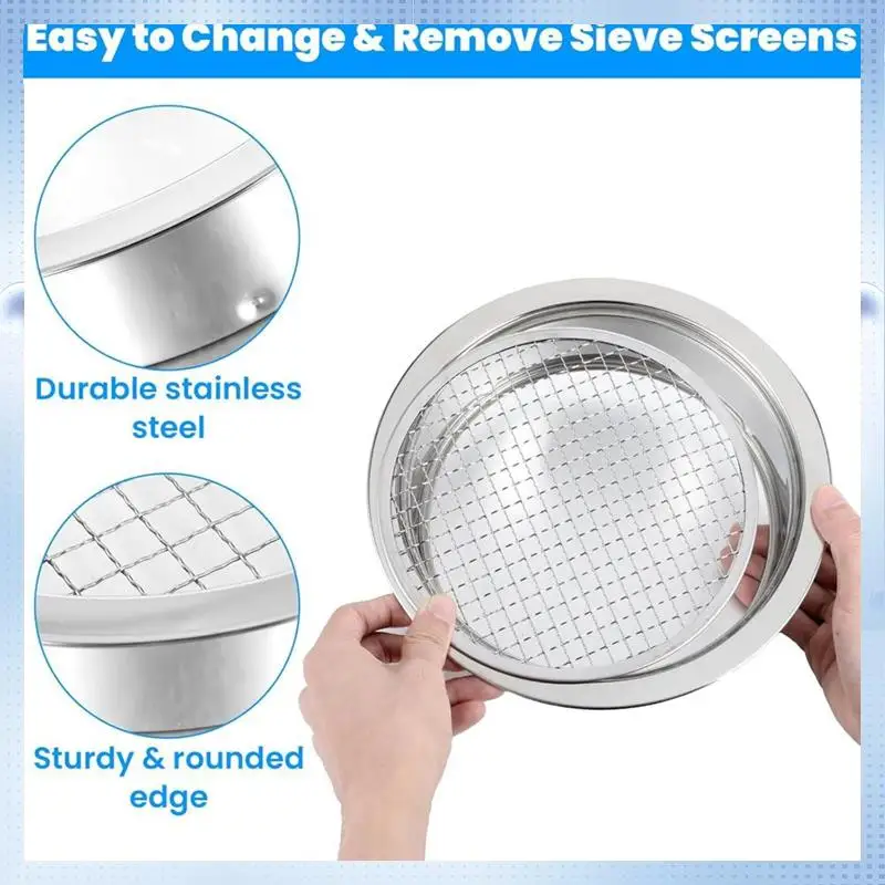 AD-Riddle Sieve Set Forgardening With5 Sizes 8" Diameter 1/3/6/9/12Mm Interchangeable Meshe