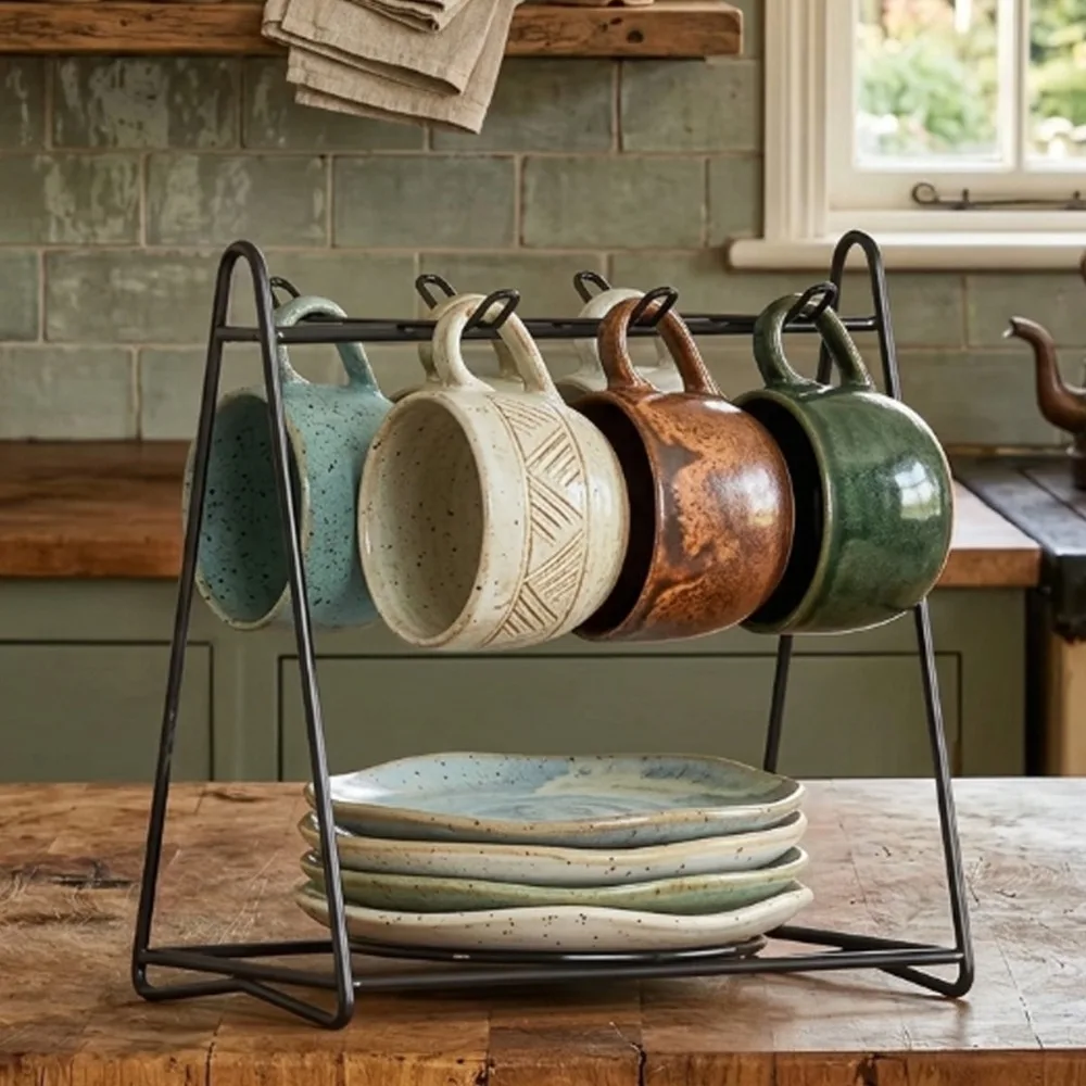 Metal Independent Cup Storage Rack Mug Rack Used for Drying Coffee Cups and Plates Rust Proof and Ventilated Open Frame Design