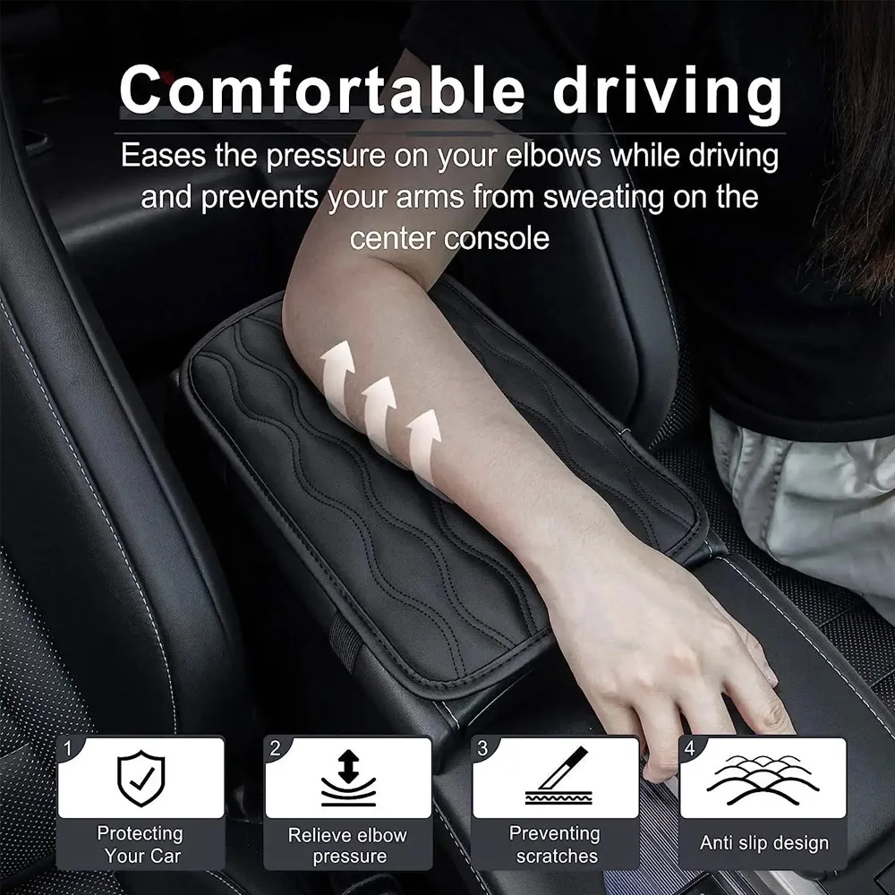 Car Pu Leather Arm Rest Pad Auto Center Console Box Arm Rest Pad Mat Cushion Striped Cover Vehicle Protective Styling