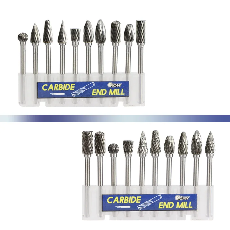 

10 pcs 3mm shank / 5mm 6mm single cut double-cut tungsten carbide set rotary burrs for dremel accessories files