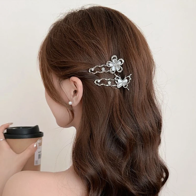 女性用バタフライジルコンヘアピン,液体金属,繊細なヘアクリップ,シルバーヘアピン,ヘアアクセサリー,女の子へのギフト,y2k