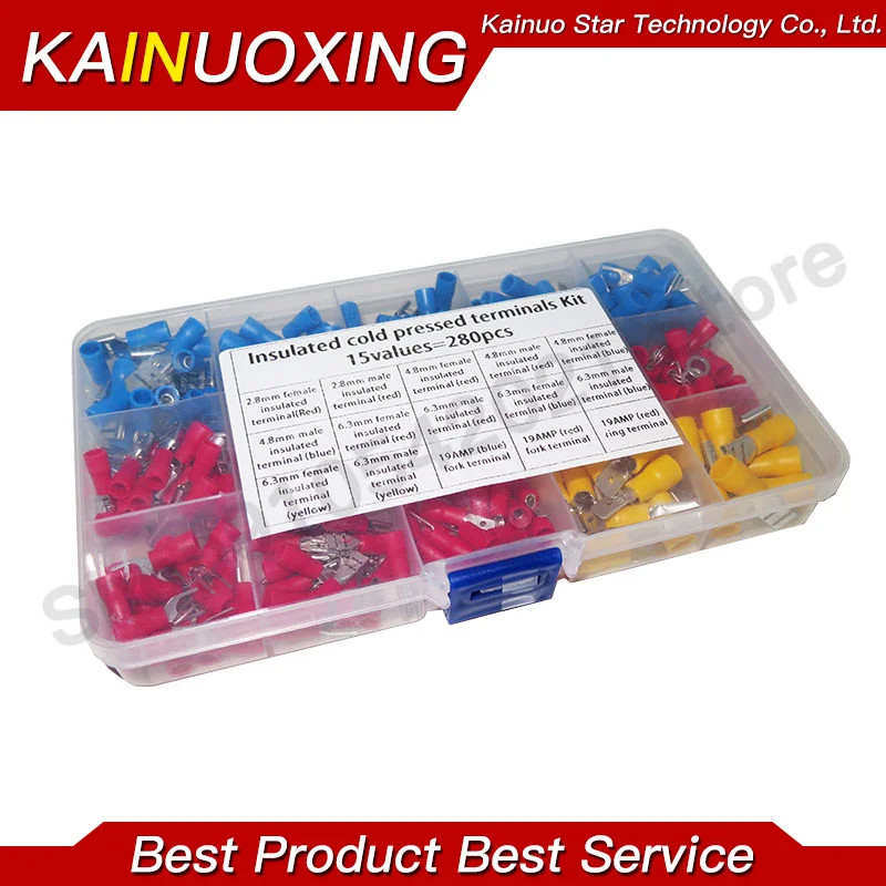Isolados Conectores de fio elétrico, Cabo Lugs Variedade Kit, Fio Flat, Feminino e Masculino, Crimp Terminais Set, 280pcs por conjunto