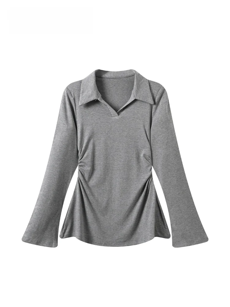 

plus Size Long Sleeve Neck T-Shirt Women's Summer New Style Slimming Design Casual Comfortable Polyester Fiber Top