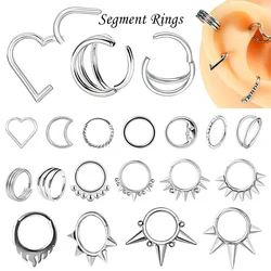 1PC Stainless Steel Nose&Ear Rings Segment Rings Heart Shaped Cartilage Daith Conch Helix Septum Piercing Rings Body Jewelry 16G