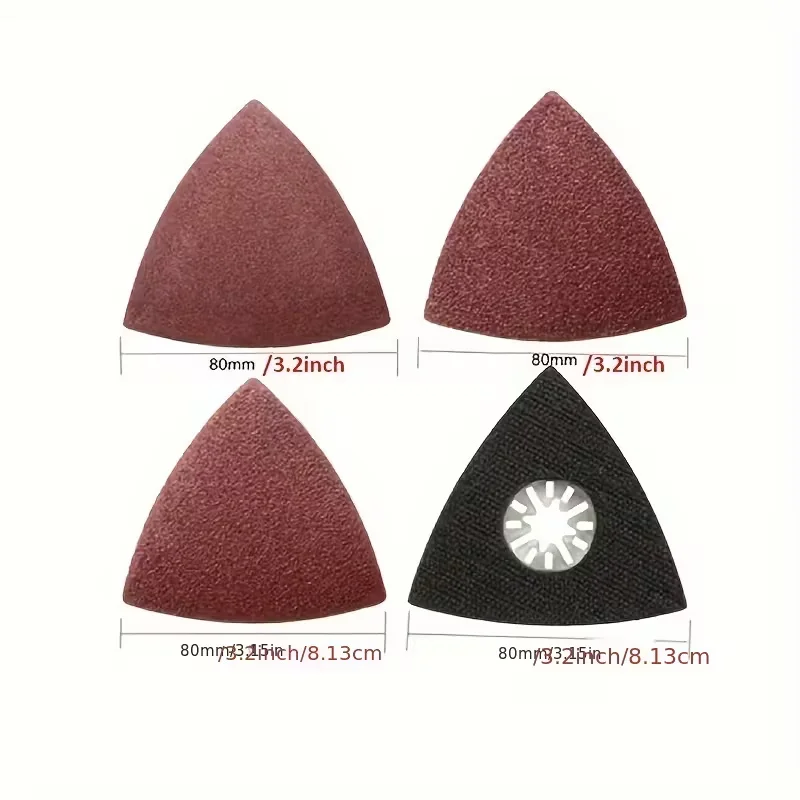31Pcs Grinding Triangle Oscillating Sandpaper Set With Triangle Sanding Pad Hook Loop 60/ 80/ 120/ 180/ 240/ 320 Grit For Mult
