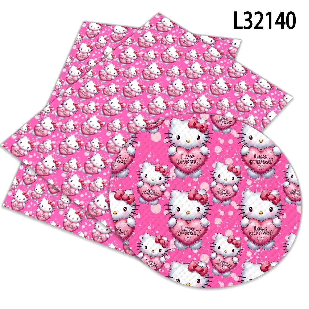 Valentine's Day Hello Kitty Cartoon Print Synthetic Leather DIY Earring Hair Bow Bag Crafts Faux Leather Sheet 22X30CM
