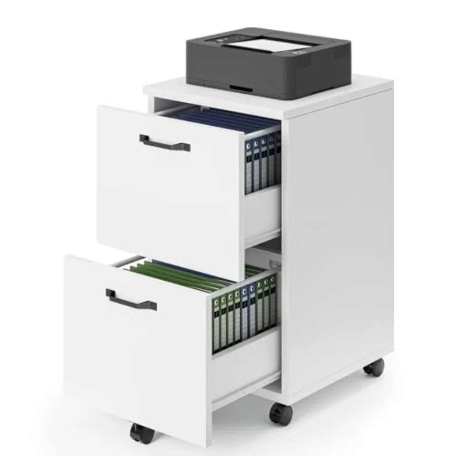 2 Drawer Filing Cabinet, Rolling Under Desk Storage, White Not for Hanging File Folders, Printer Stand, Lockable Wheels, Mobile