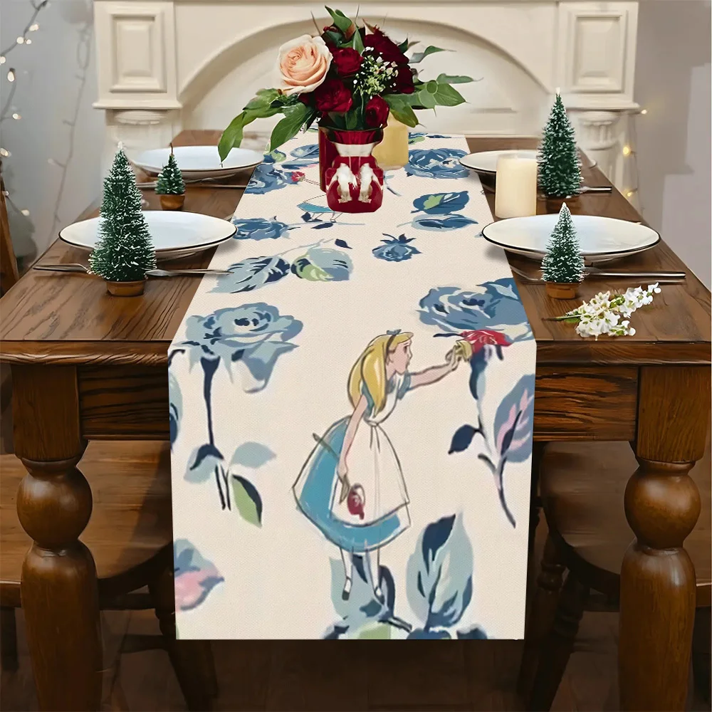 1 Piece Disney Alice in Wonderland Themed Tablecloth, Cartoon Design Table Runner - Suitable for Christmas, Weddings, Holidays, Kitchen and Party Decorations
