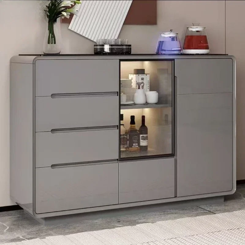 Solid wood smart sideboard tea bar machine, living room 2026 new model wall-integrated water bar counter with kettle tea cabinet