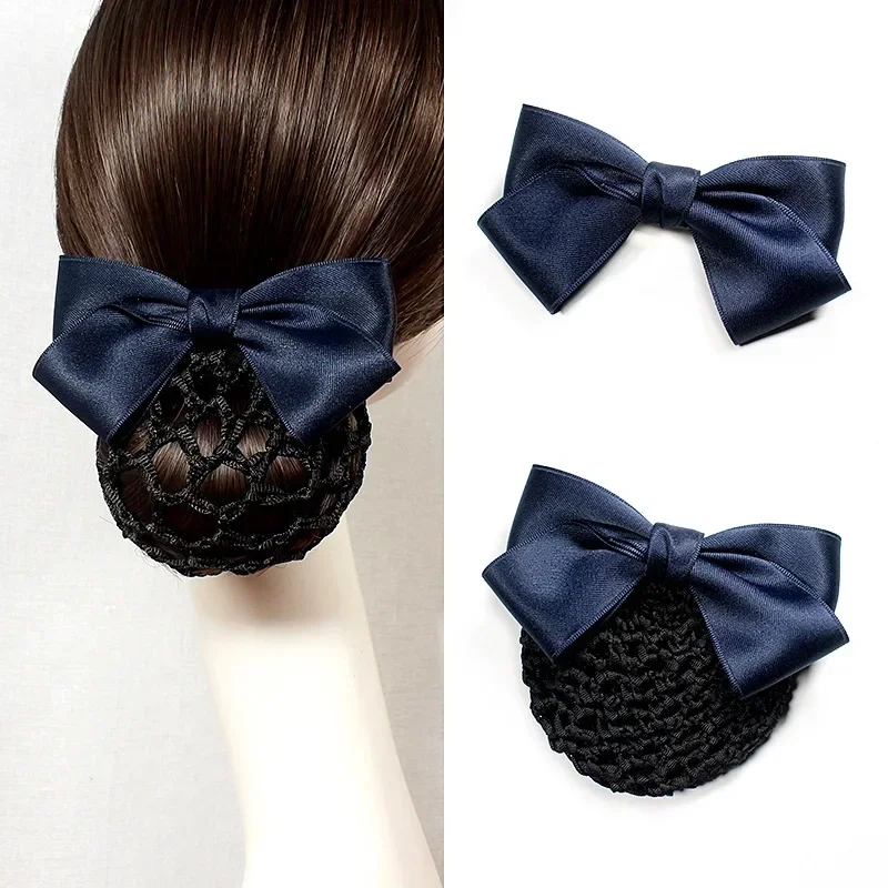 Elegant Ladies Professional Net Pocket Hairpin Hairgrips Red Solid Head Flower Hair Clips Bow for Bank Nurse Girls Accessories