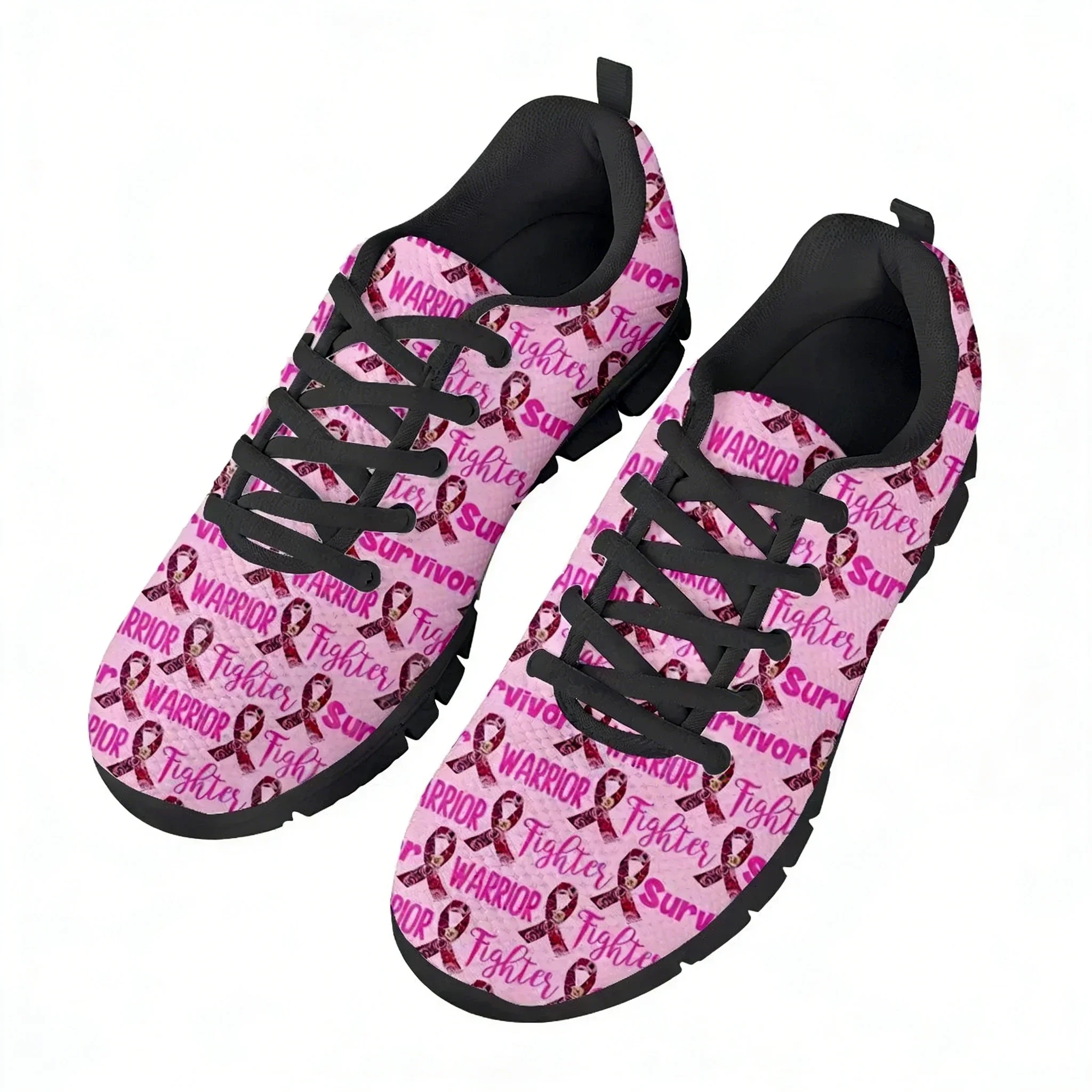 Breast Cancer Awareness Print Unisex Casual Basic Daily Sport Shoes Breathable Lightweiht Mesh Lace Up Sneakers Men Woman -1