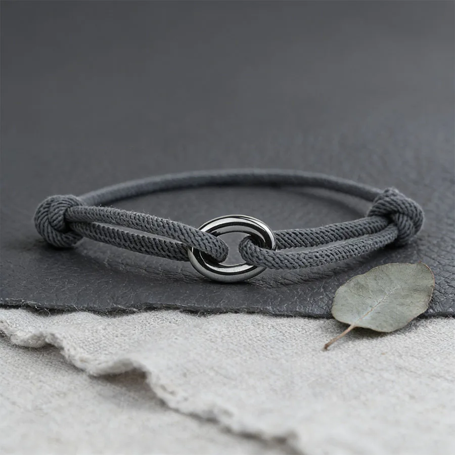 Minimal Knot Rope Bracelet ellipse Metal Adjustable Braided Cord Wristband Handmade Unisex Street Leisure Jewelry Gift for Him
