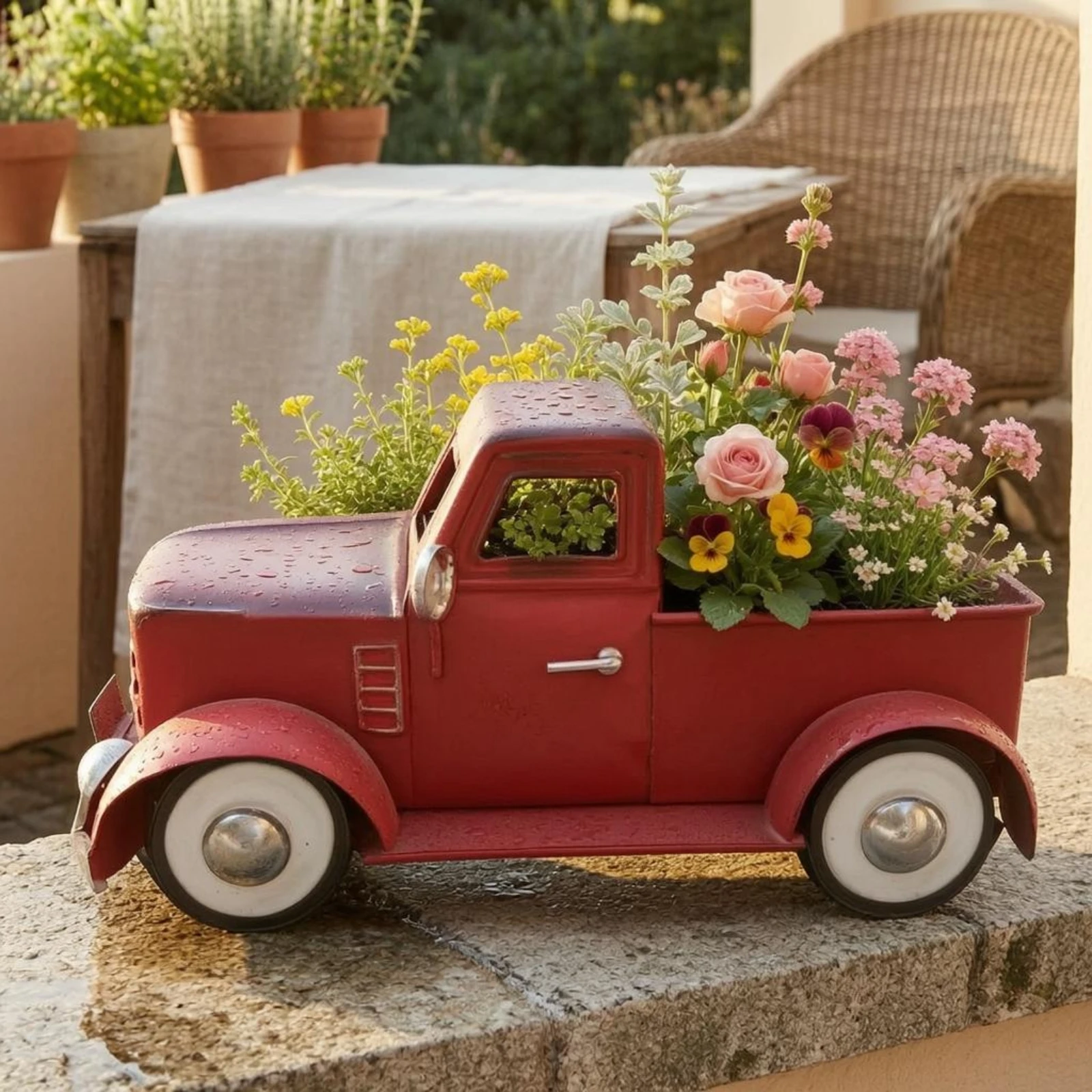 Vintage Pickup Planter Open Bed Truck-Shaped Planter for Display