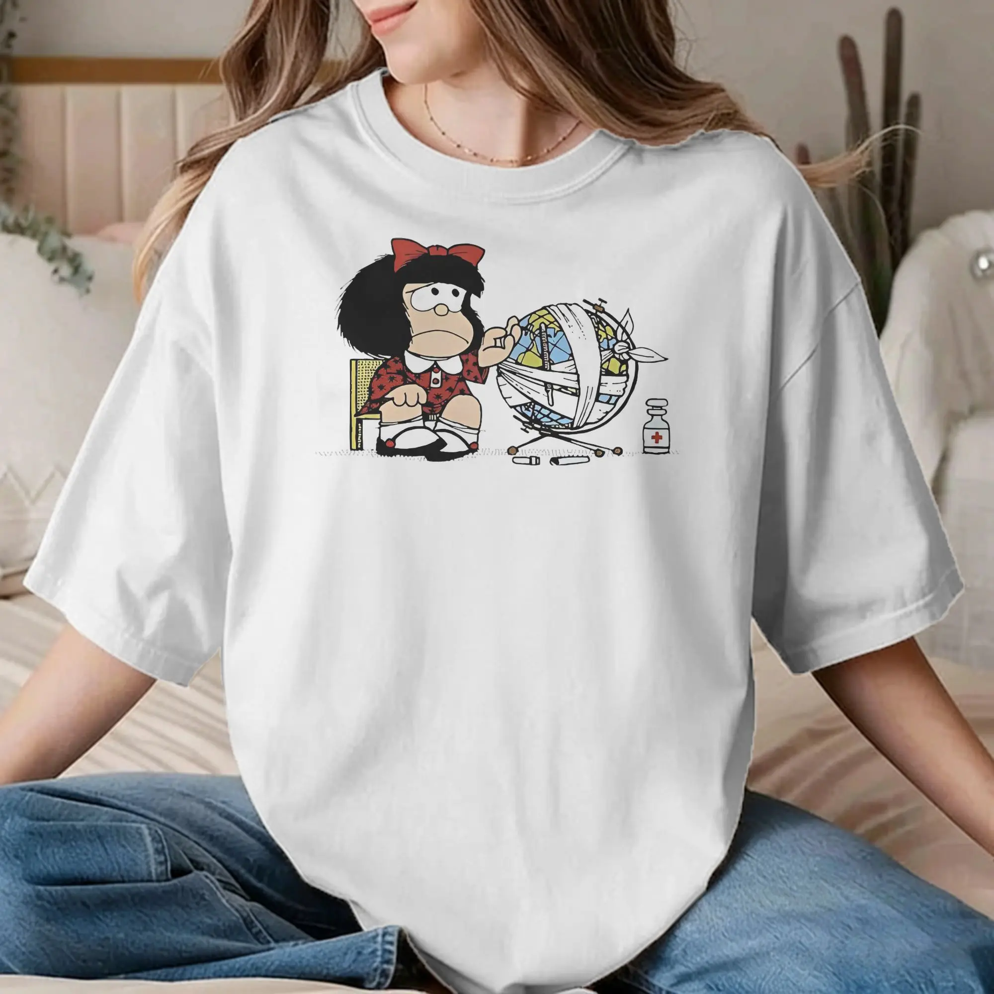 Camisetas para hombre y mujer, camisetas de algodón puro Mafalda Quino Cool, camiseta de manga corta con dibujos animados para niña, camisetas con cuello redondo estampadas