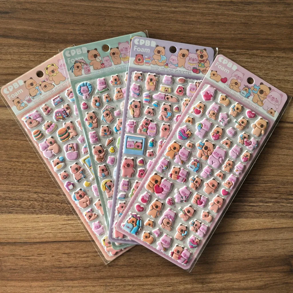 

4Sheets CPBB Cute Bear Pig Foam Stickers - Cartoon Decals for DIY Crafts, Notebooks & Gift Decor Golden Memory Stickers Store