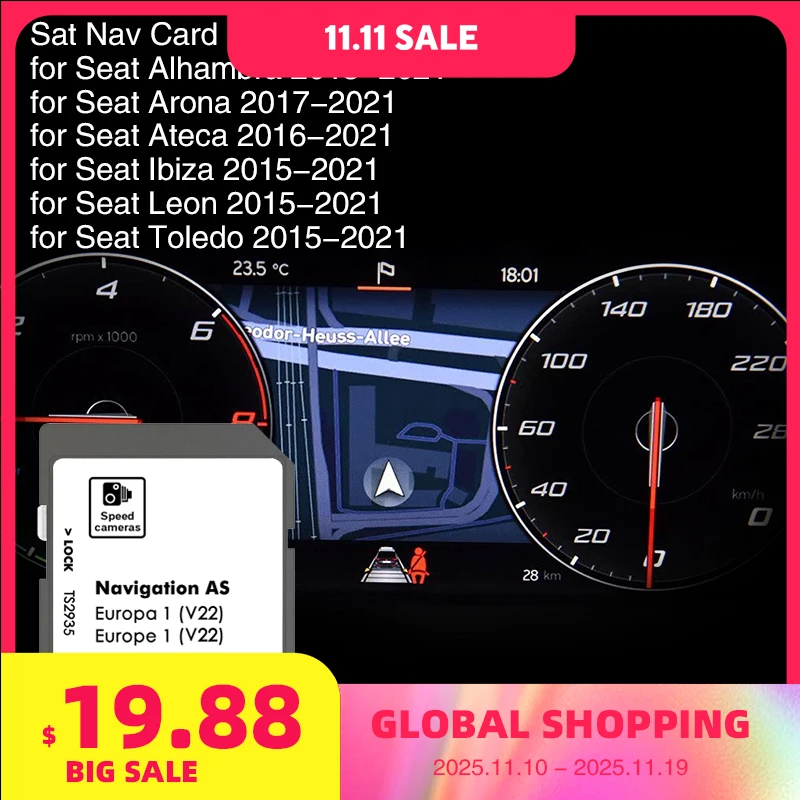 

AS V22 MIB2 SD Card Leon Ateca Ibiza Toledo Alhambra 2025 SD Card Navi Map for Seat