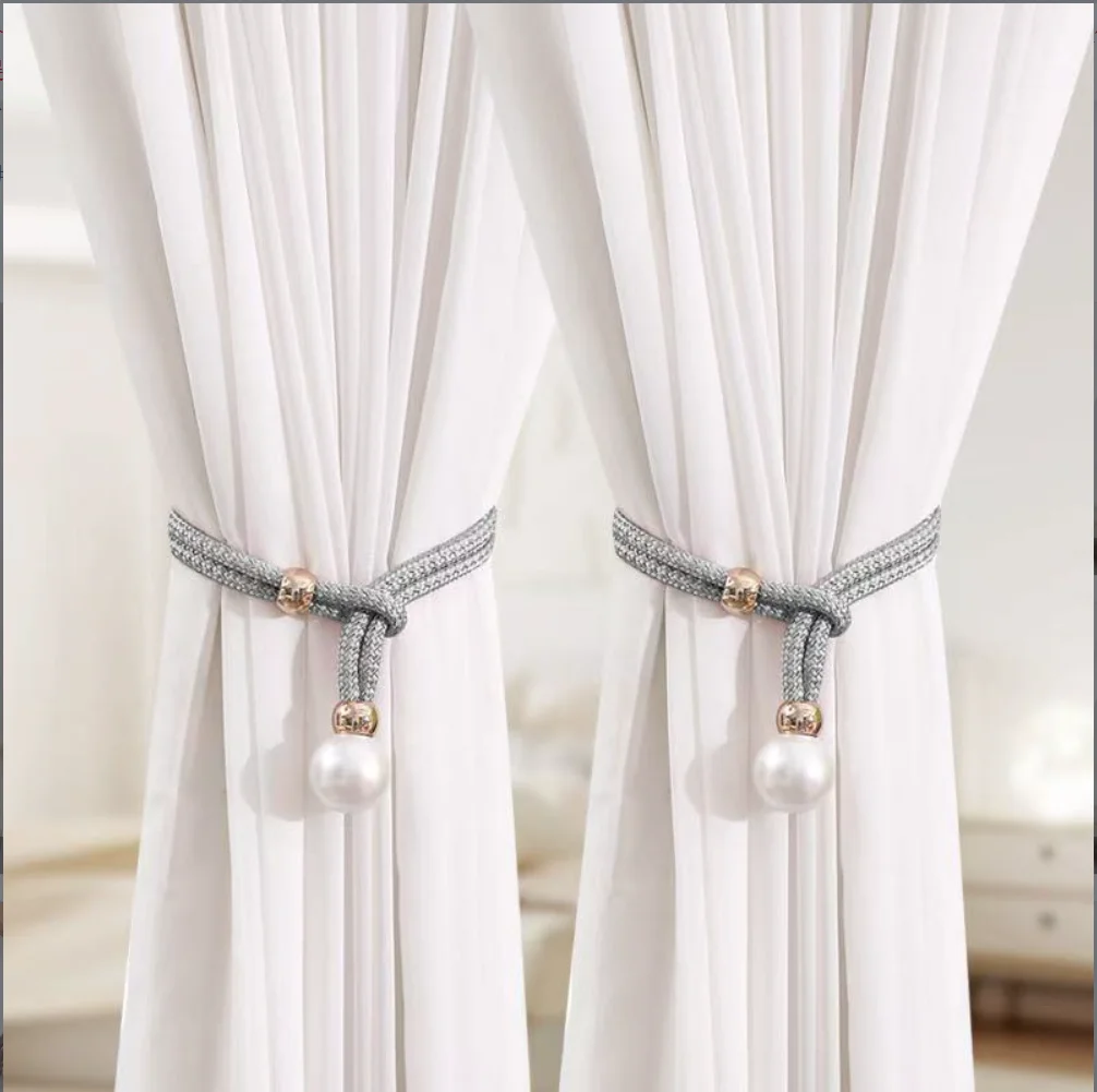 2Pcs   Simple Adjustable Faux Pearl Decor Curtain Tieback, Creative Curtain Buckle, Elegant Home Decor for Living Room & Bedroom