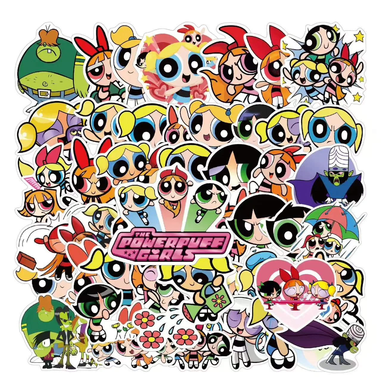 50 قطعة من الرسوم المتحركة الشخصية تعمل Powerpuff Girls Graffiti ملصق مضاد للمياه حقيبة كمبيوتر محمول خوذة الثلاجة، KAWAII