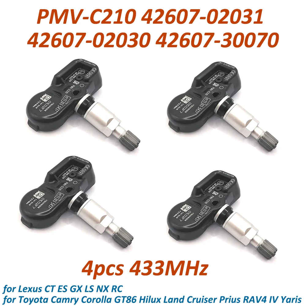 4 unidades 42607-02031 4260702031   42607-02030 42607-30070 PMV-C210 TPMS Sensor de pressão dos pneus para TOYOTA Avensis Auris RAV4 Yaris Verso