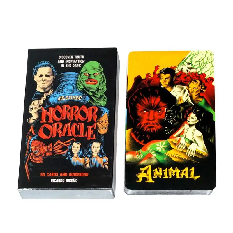 Classic Horror Tarot Cards Psychological Oracle Deck Portable Classic Horror Oracle Full English Version 50-Card Cards Game