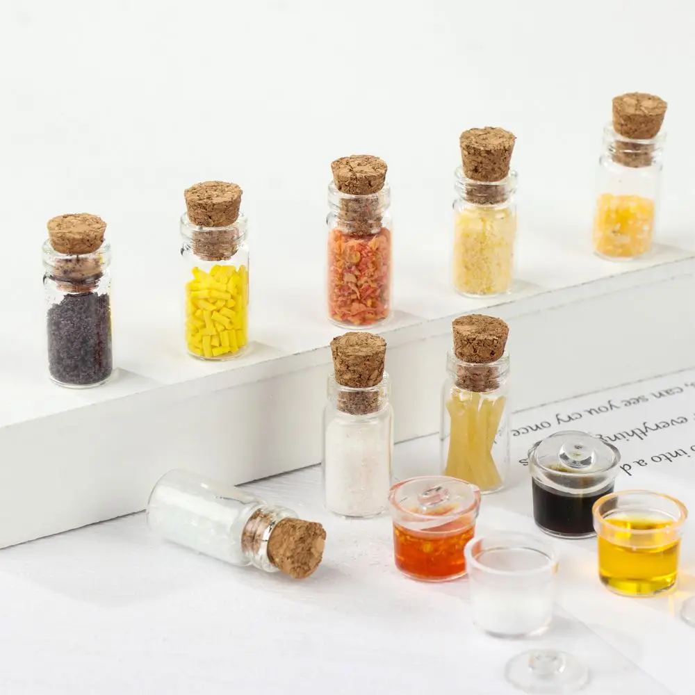 1:12 مقياس المشهد نموذج محاكاة قارورة زجاجية دمى اكسسوارات صغيرة التوابل جرة دمية المطبخ لعبة مصغرة زجاجة توابل