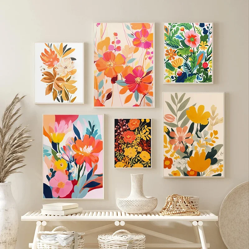 (Ohne Rahmen) Gouache-Blumen-Gemälde, bunter botanischer Kunstdruck, Frühlingsblumen-Leinwandposter, Wildblumen-Wanddekoration für Zuhause und Zimmer