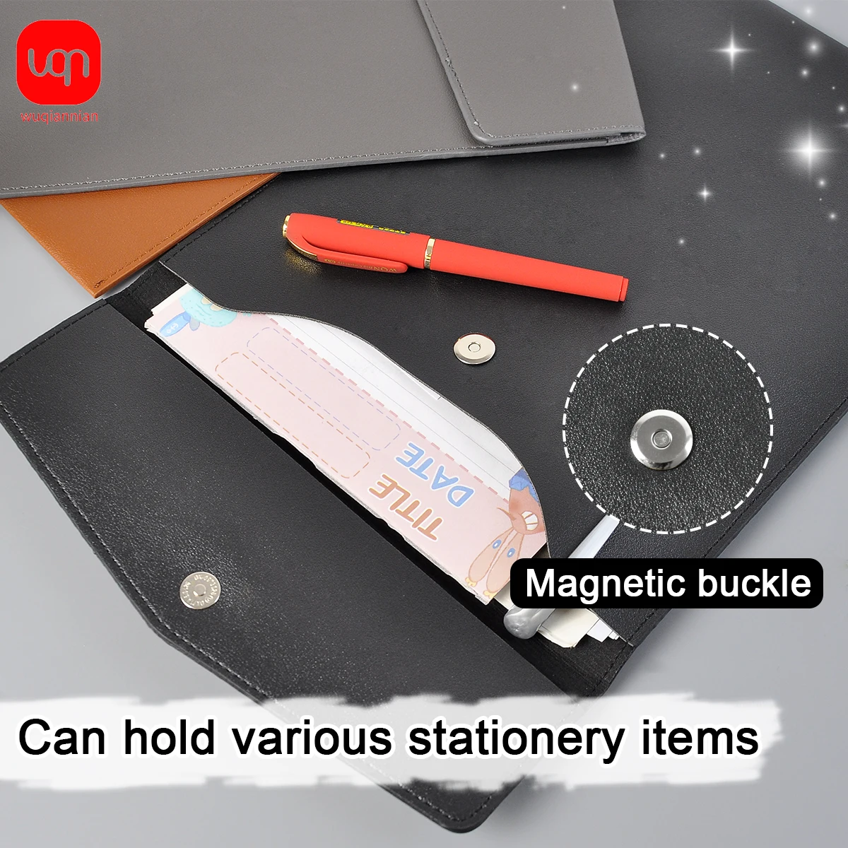 

WQN-1PC A4-05 Large-Capacity Waterproof Leather Business Document Bag Simple School Office Supplies