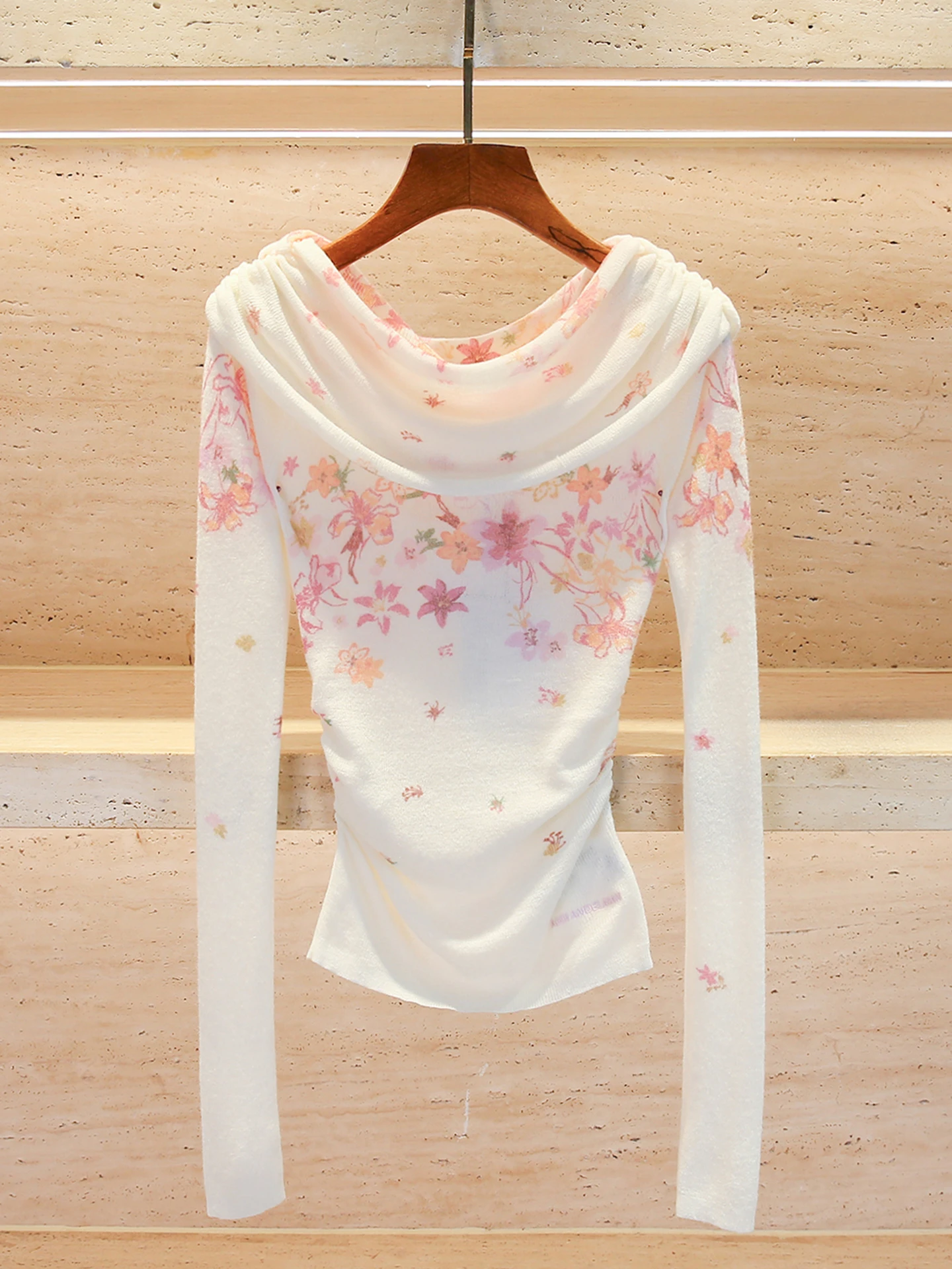 

Spring 2026 Women's High-End Knitted Top Gradient Print One-Shoulder Long Sleeve Comfortable Soft Medium Folded Hem Daily Wear
