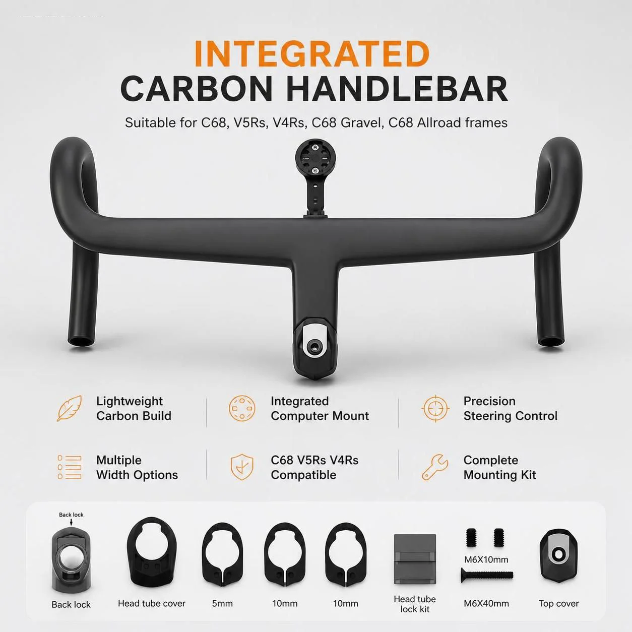 Carbon Aero Bike Handlebar 380-420mm For C68 V5Rs V4Rs  Integrated Computer Mount Lightweight Road/Gravel Bicycle Bar