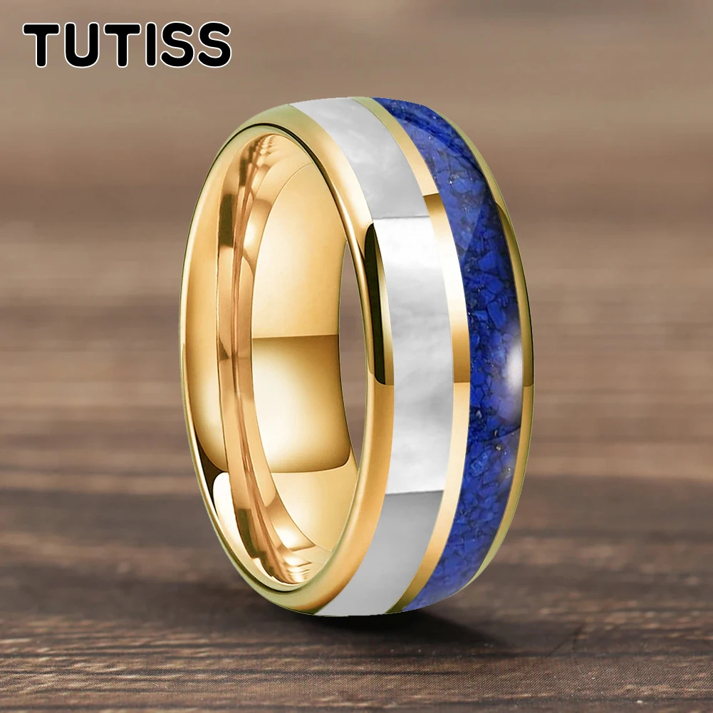 

TUTISS 6/8mm Tungsten Ring Dome Double Groove Inlaid With Blue Lapis Lazuli And Mother Of Pearl Shell For A Comfortable Fit