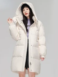 Women's Long Down Jacket, Warm Coat, Thick Parka, 90 Duck Down, Slim, Removable Cap, Street Fashion, Winter, New, 2024