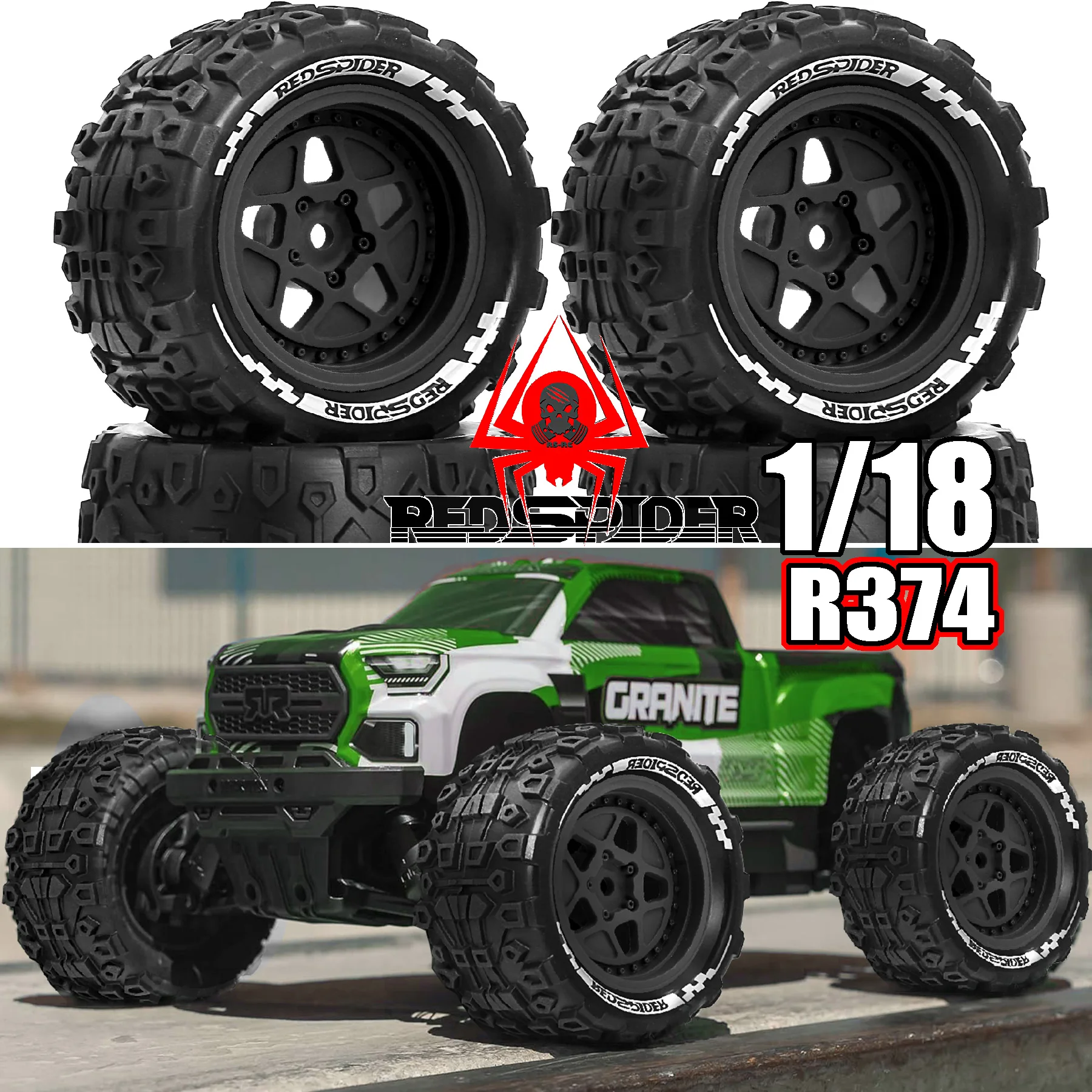 Neumáticos a escala 1/18 para ARRMA TYPHON y GRANITE GROM: neumáticos Monster Truck, neumáticos Mini Granito