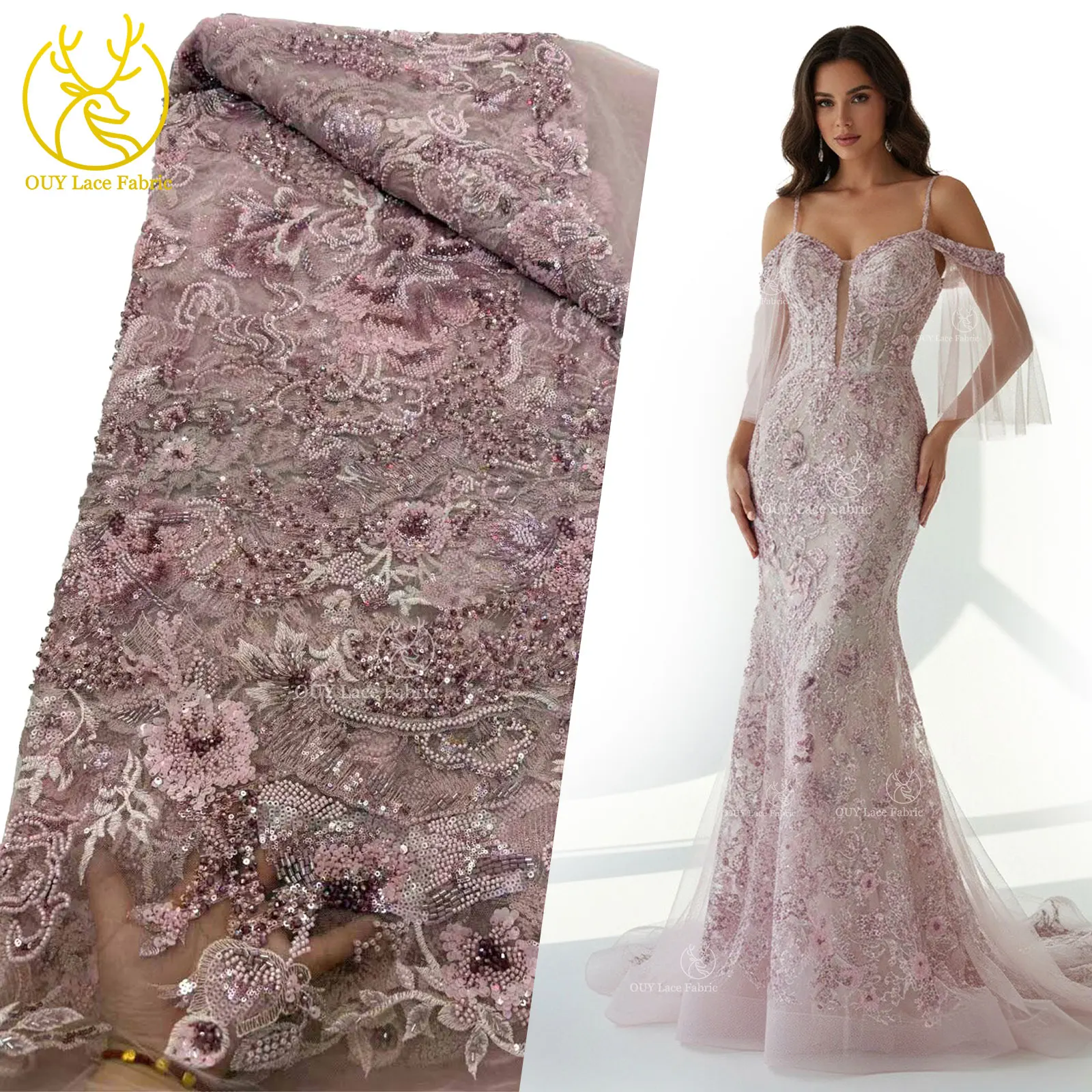 

Женская африканская ткань, вышитая бисером кружевная ткань, 2026, высококачественная модная нигерийская кружевная ткань с блестками, шитье, 5 ярдов