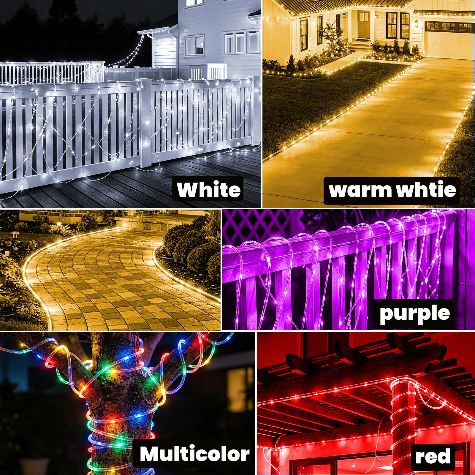 5V USB PVC Rainbow Tube String Lights 8 Lighting Modes Multicolor Warm White Fairy Lights for Party Camping Decoration