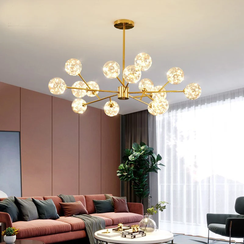 

Gypsophila Iron Art Glass European Luxury Chandelier LED Contracted Magic Bean Livingroom Restaurant Modern Creative Luminaire