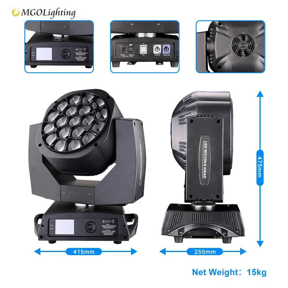 MGOLighting Good Sale Cheap K10 19*15W RGBW Bee Eye Zoom Wash Moving Head Light For Events Stage Lighting Equipment