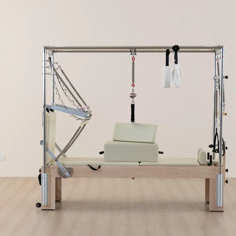 YTYIN Wood Pilates Reformer Trapeze 3 في 1 مجموعة بيلاتيس خشبية بيضاء كاملة #2