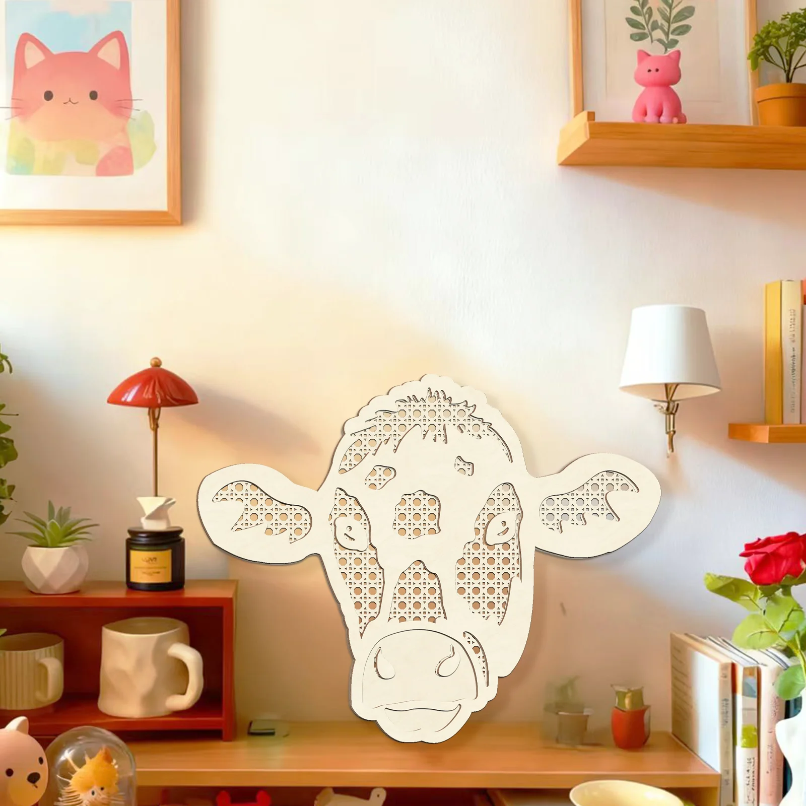

DIY Unpainted Cow Head Wooden Wall Decor - 31.7x25.3cm Laser Cut Craft Kit, Custom Paintable Farmhouse Rustic Home Decor