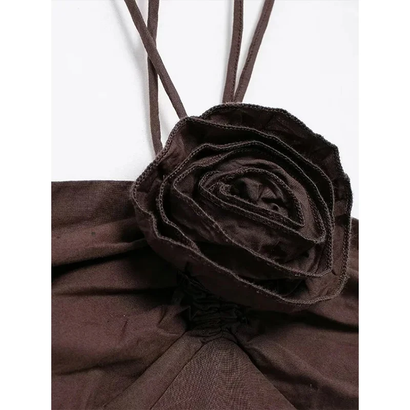 Sexy 3D flower halter long dress women pleated backless patchwork sleepveless off shoulder party dresses 2024 new holiday robe