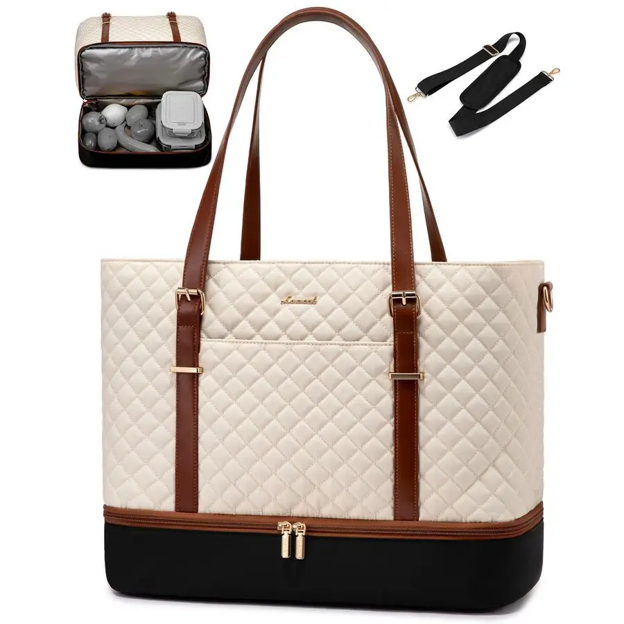 

Lunch Tote Bag for Women, 15.6 Inch Laptop Work Bag With Lunch Compartment amp Large Cup Holder, Lightweight Work Briefcase for