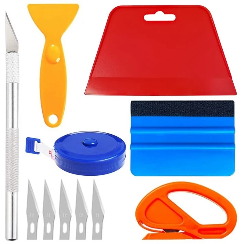 LUCKshopping Wallpaper Smoothing Tool Kit With Vinyl Cutter Craft Knife 5 Blades Measuring Tape Hard Soft Squeegee For Window