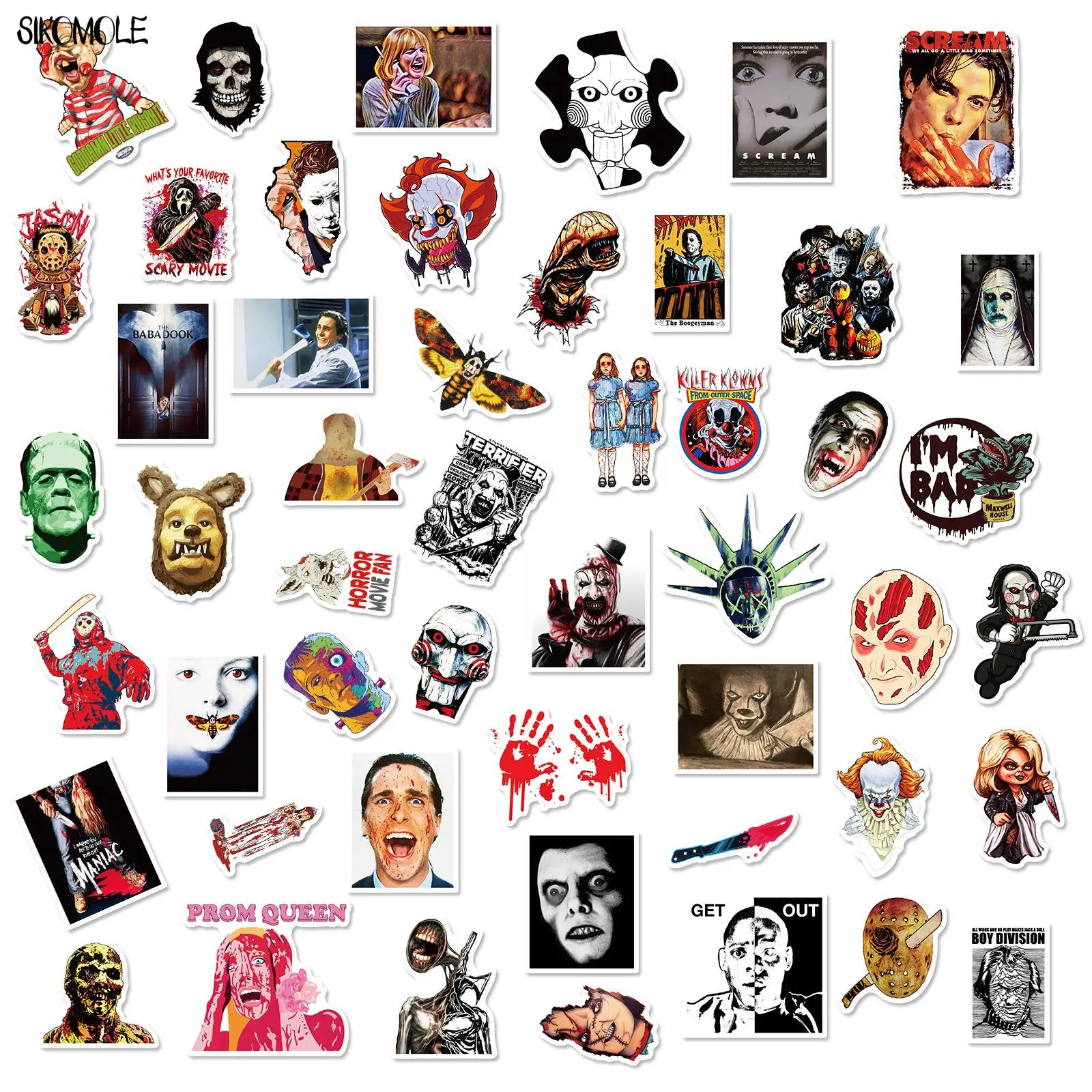 10/30/50PCS Mixed Horror Movie Image Stickers Thriller Character DIY Toys Car Guitar Luggage Suitcase Decals Graffiti Sticker F5