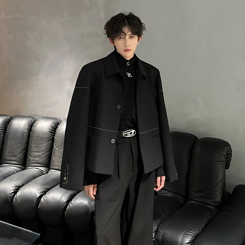

ort Pad oulder Men's Jaet Korean Sle Casual Suit Outerwear Luxury k Collar Stand up Polyester Fiber Long Sve