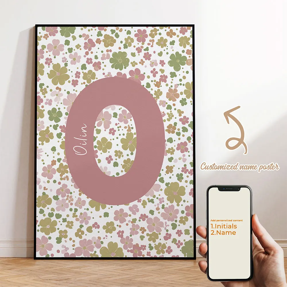 

Initial Name Custom Fresh Flower Wall Art Prints Canvas Painting Poster Picture For Living Bedroom Play Room Home Decor