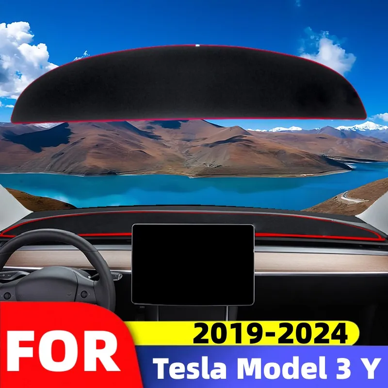 For Tesla Model Y 2021~2024 Model 3 2017~2023 Car Dashboard Cover Sunshade Anti-UV Pad Sun-proof Carpet Non-Slip Mat Accessories