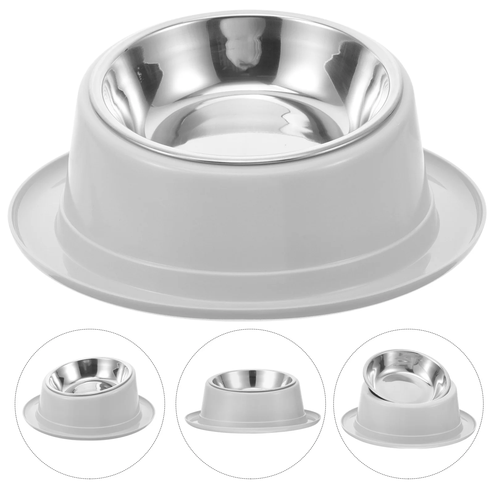 

Pet Feeder Anti-Slip Cat Food Drinking Bowl For Dog Cat Stainless Steel Grey High-Density Non-Tip Pet Feeding Bowl