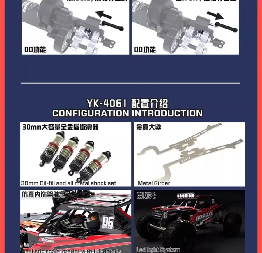 YK4061 1/6 centro de gravedad ultra bajo ROCK SLIDE RC control remoto vehículo todoterreno trepador de roca eléctrico