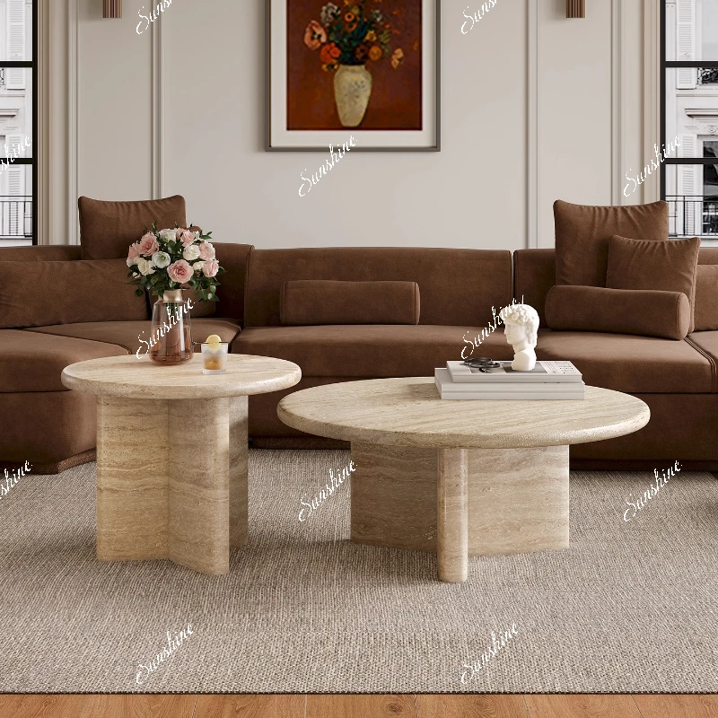 

Cream wind special-shaped small tea table Household side table combination Natural travertine coffee table